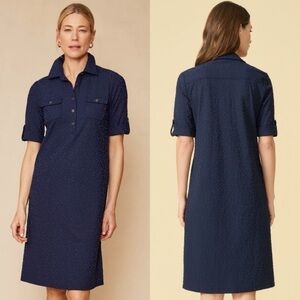 J. McLaughlin Yolanda Navy Blue Cheetah Stretch Collared Dress Size S